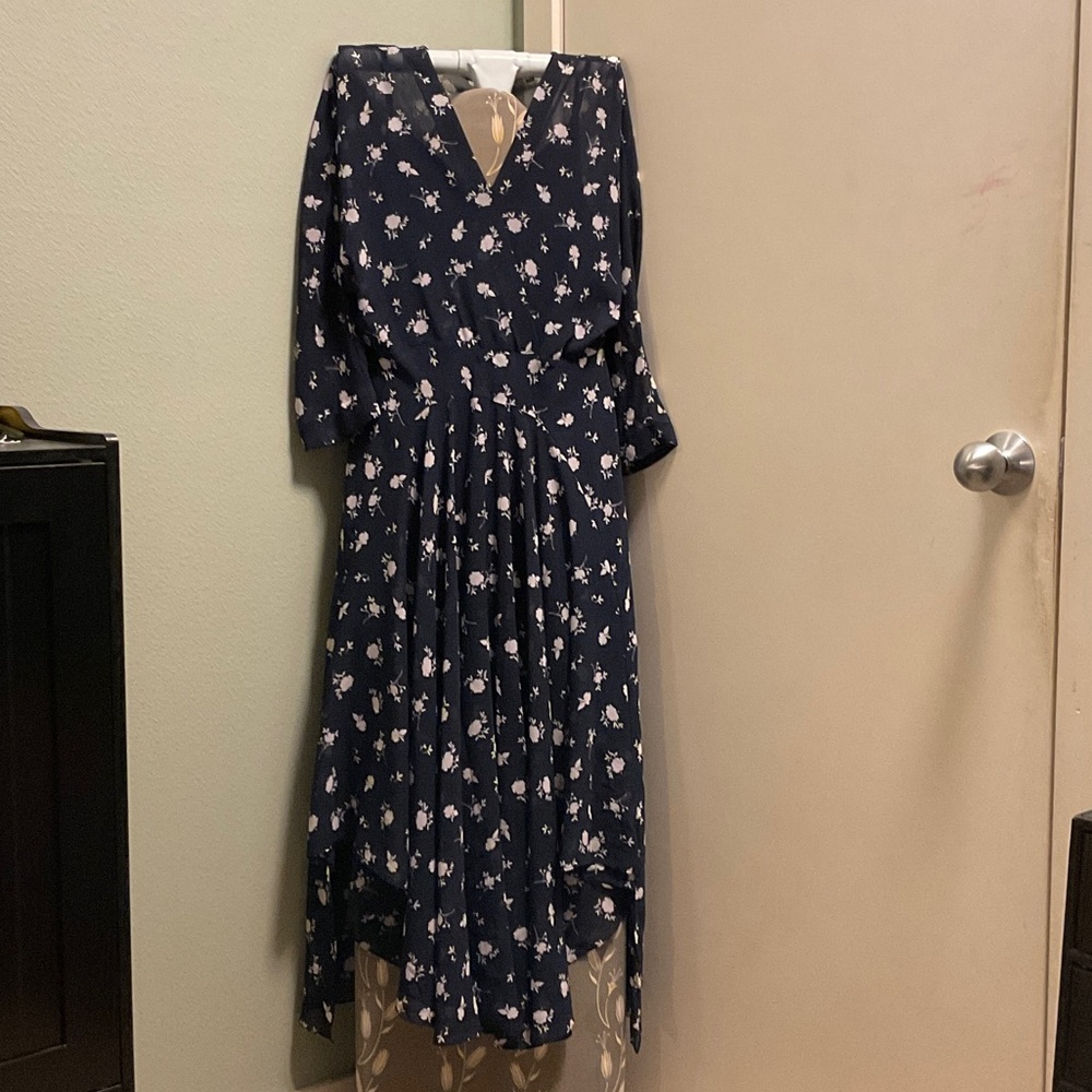 CAbi Navy Floral Asymmetrical Dress